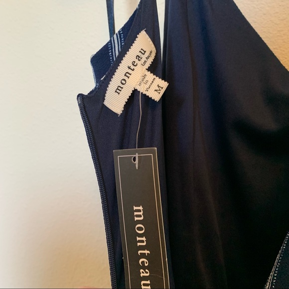 NWT Monteau Navy & White Striped Jumpsuit with Leg Slits - Size M - Picture 7 of 9